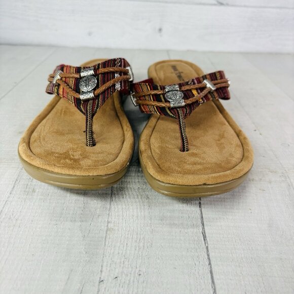 Minnetonka SILVERTHORNE Colored Strips Metal Accent Thong Slide Sandals Size 11 - Picture 6 of 16